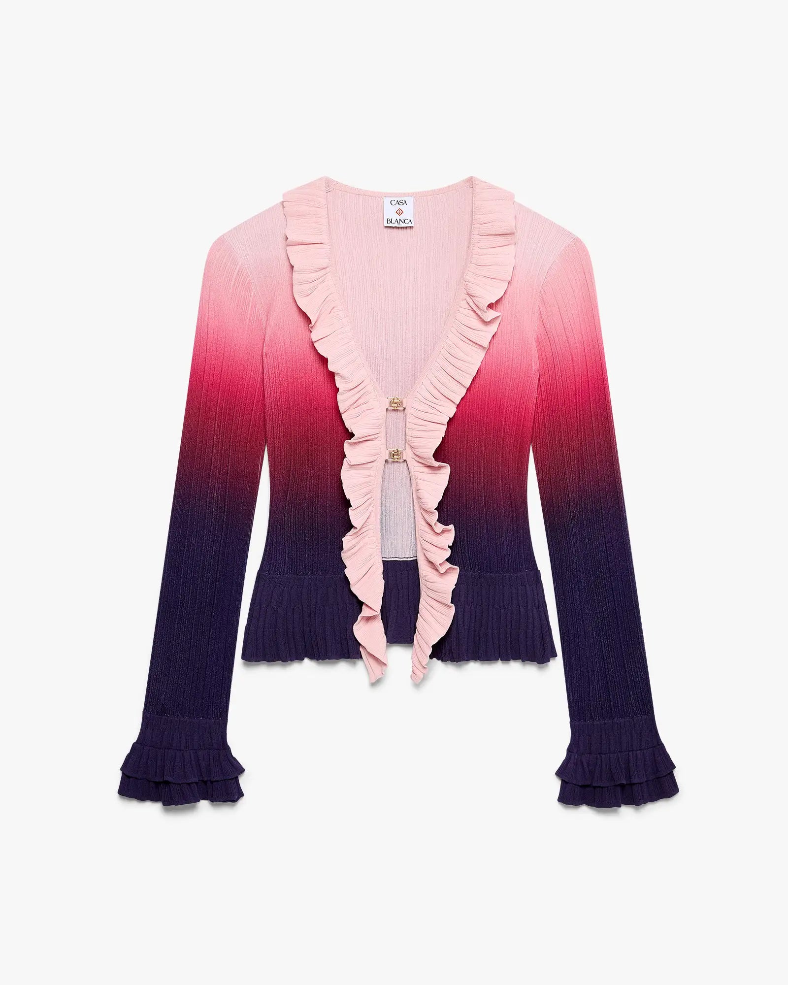 Pink Gradient Ruffle Long Sleeve Top