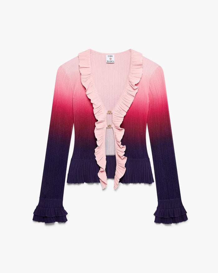 Pink Gradient Ruffle Long Sleeve Top