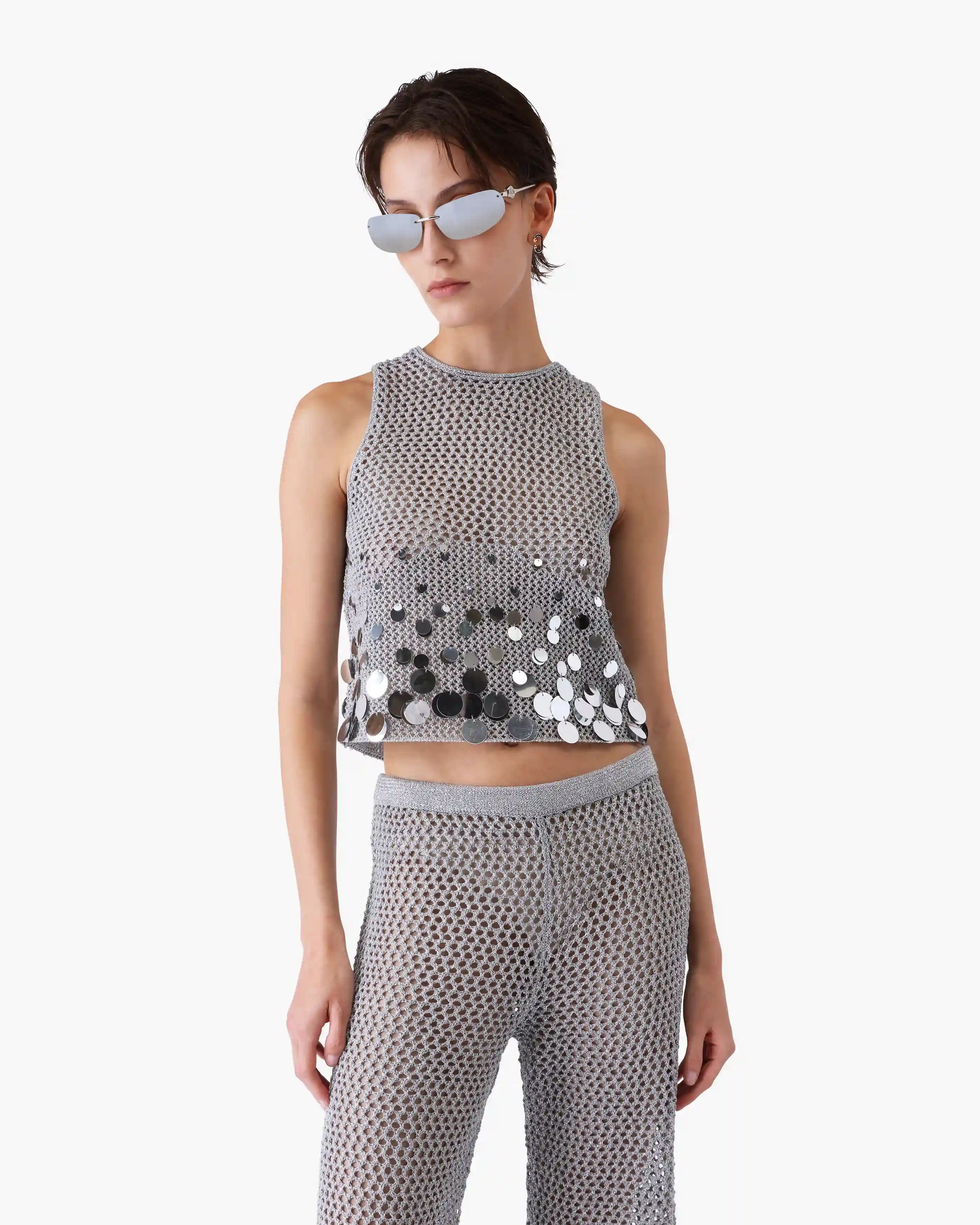 Silver Crochet Mirror Top