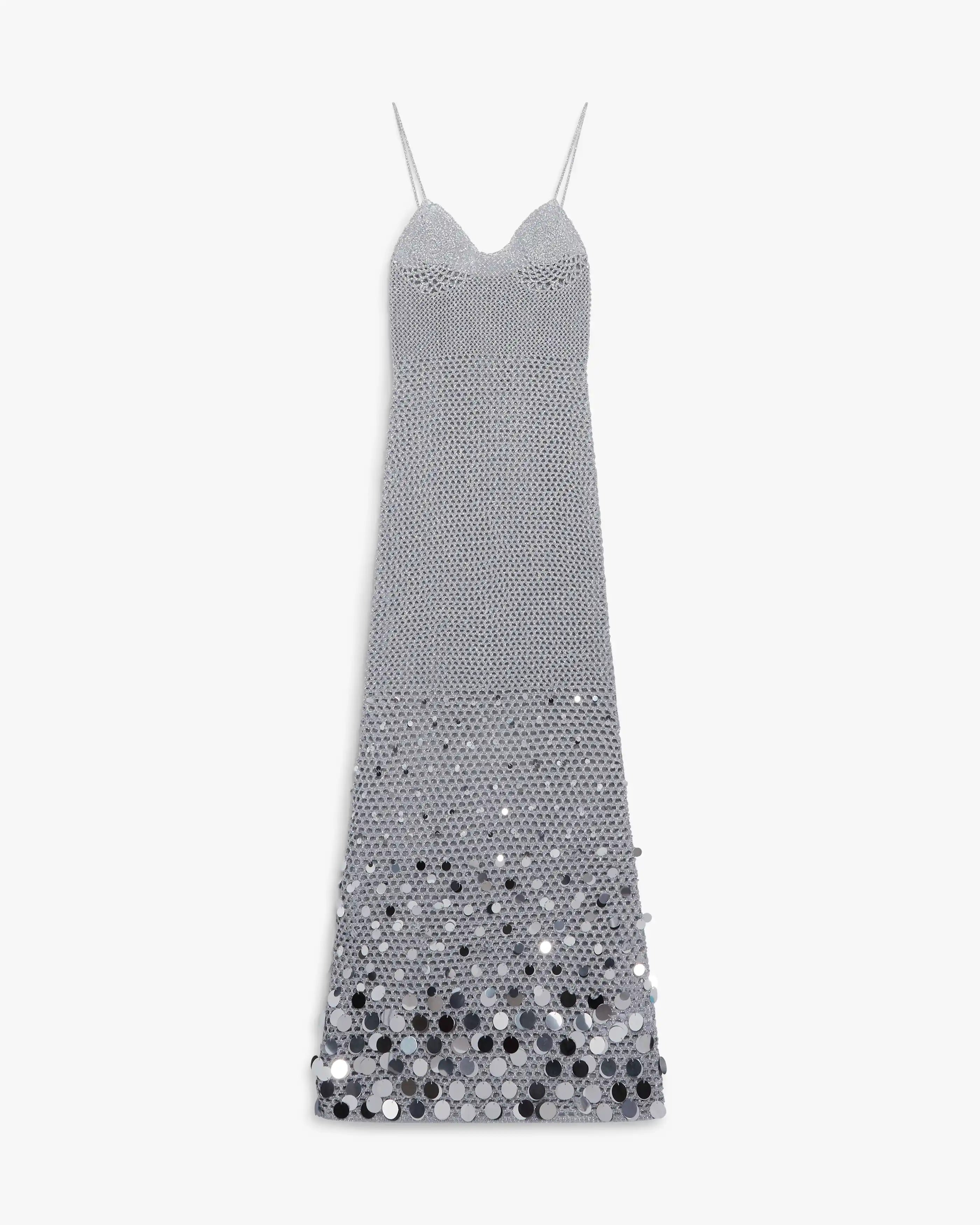 Silver Crochet Mirror Maxi Dress