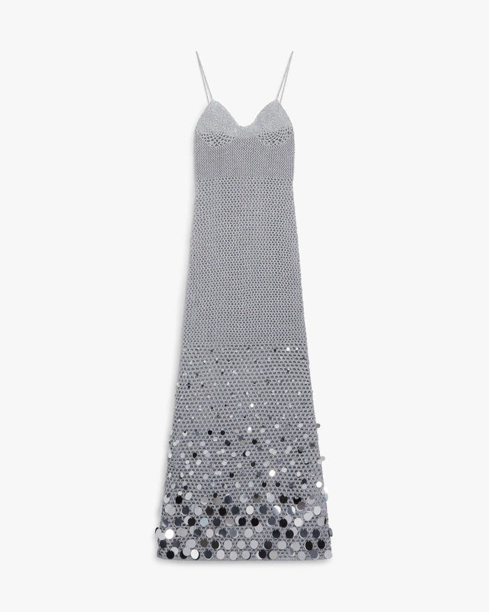 Silver Crochet Mirror Maxi Dress