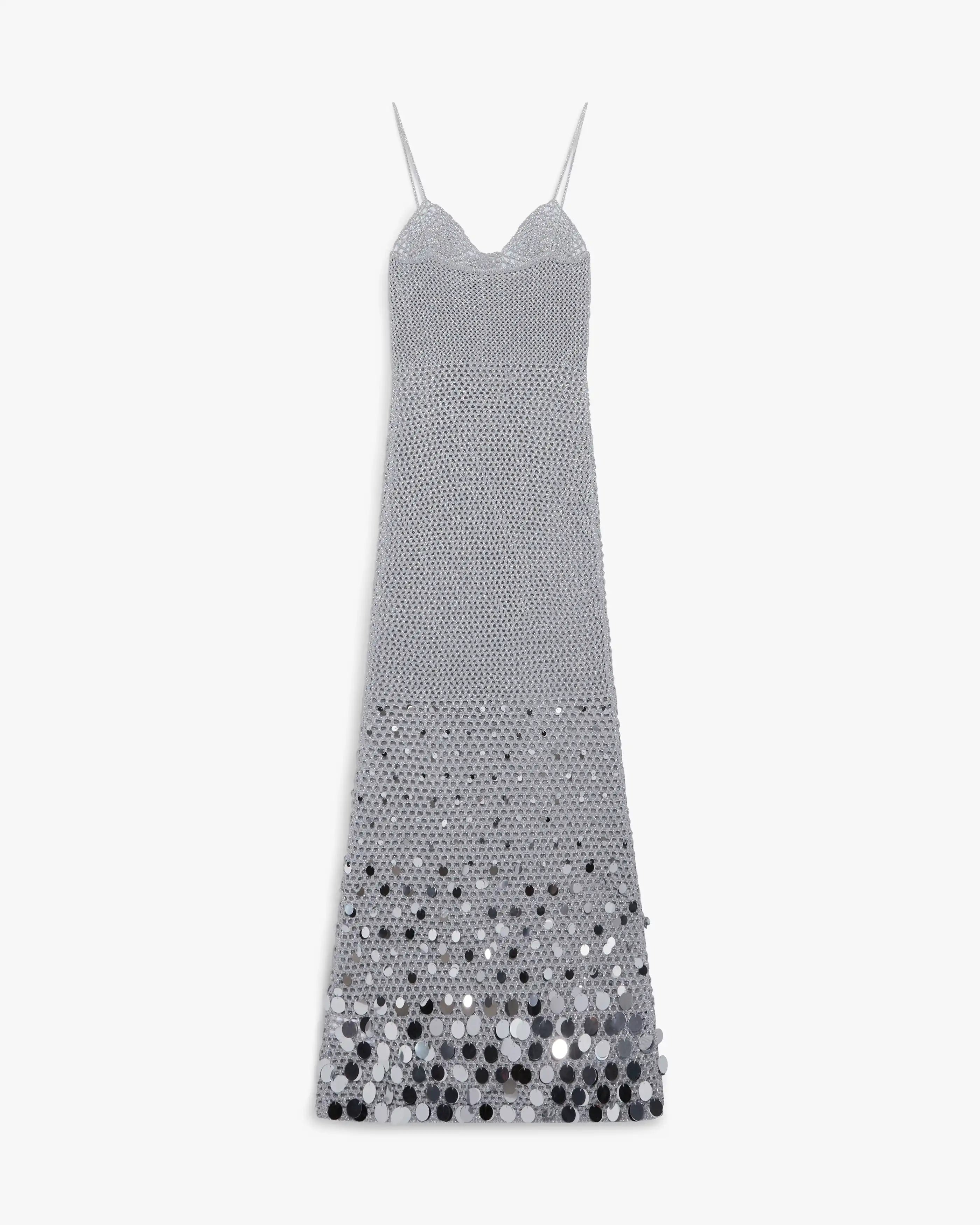 Silver Crochet Mirror Maxi Dress