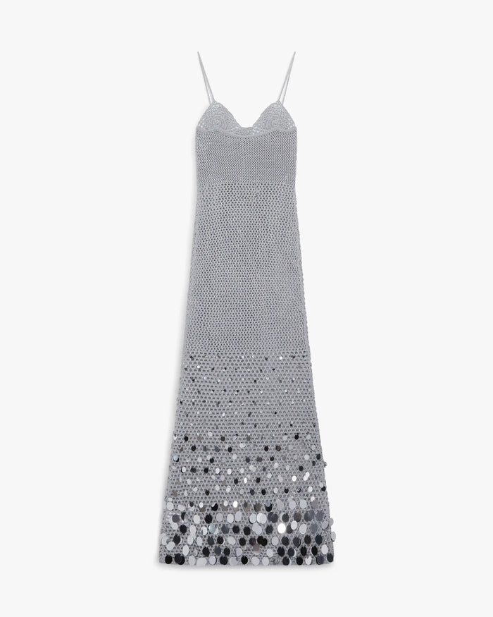 Silver Crochet Mirror Maxi Dress
