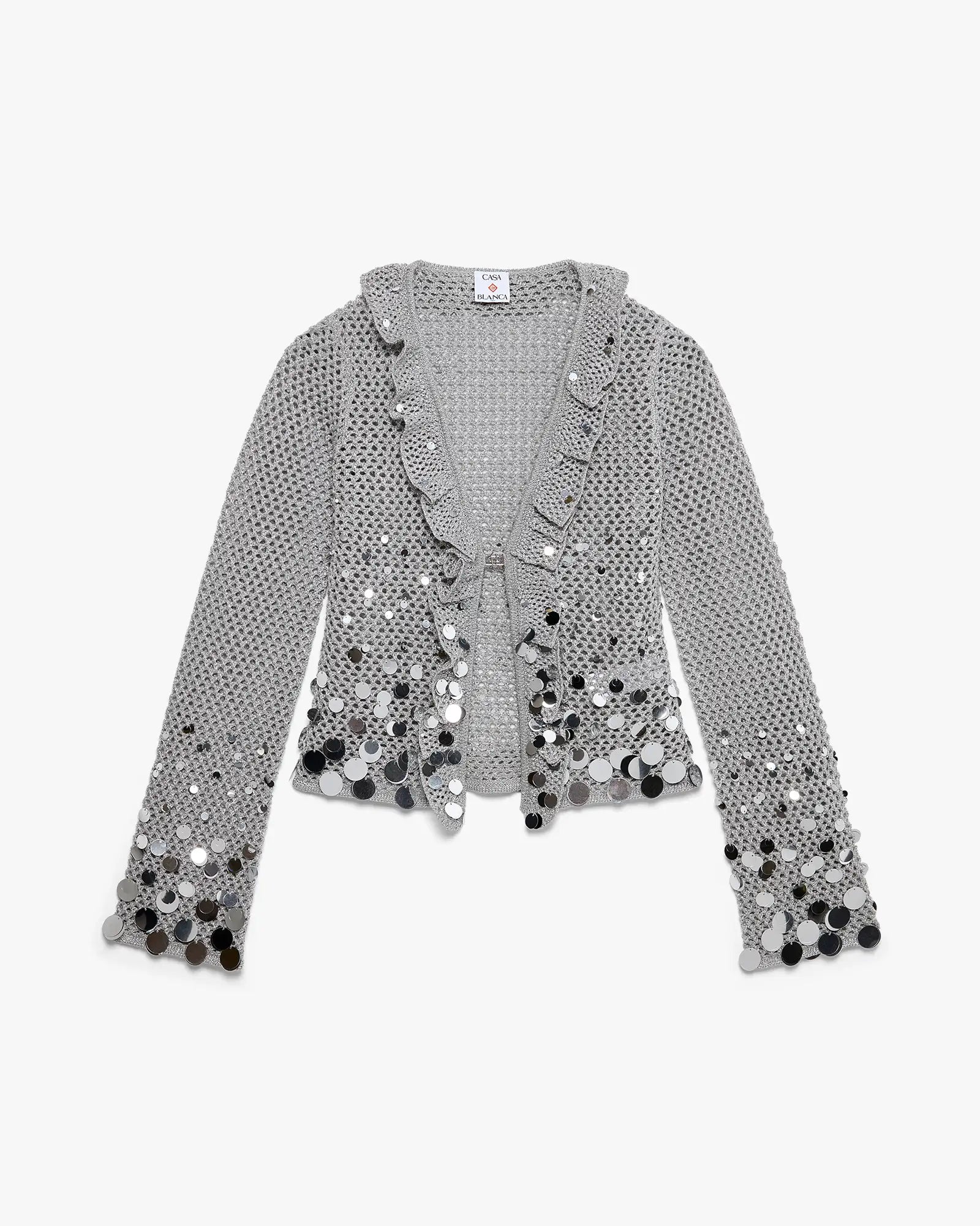 Silver Crochet Mirror Long Sleeve Top