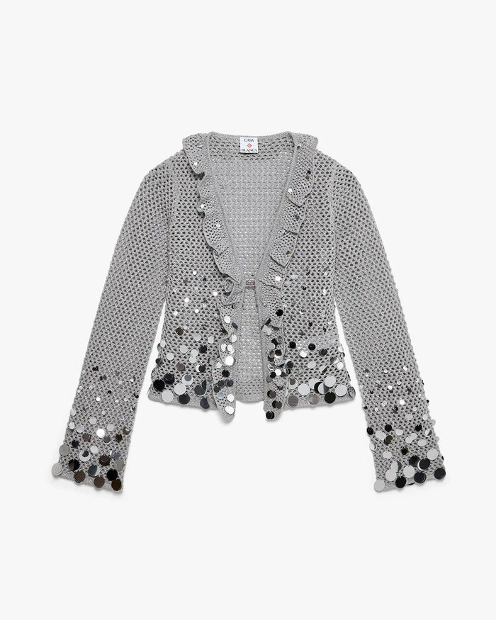 Silver Crochet Mirror Long Sleeve Top