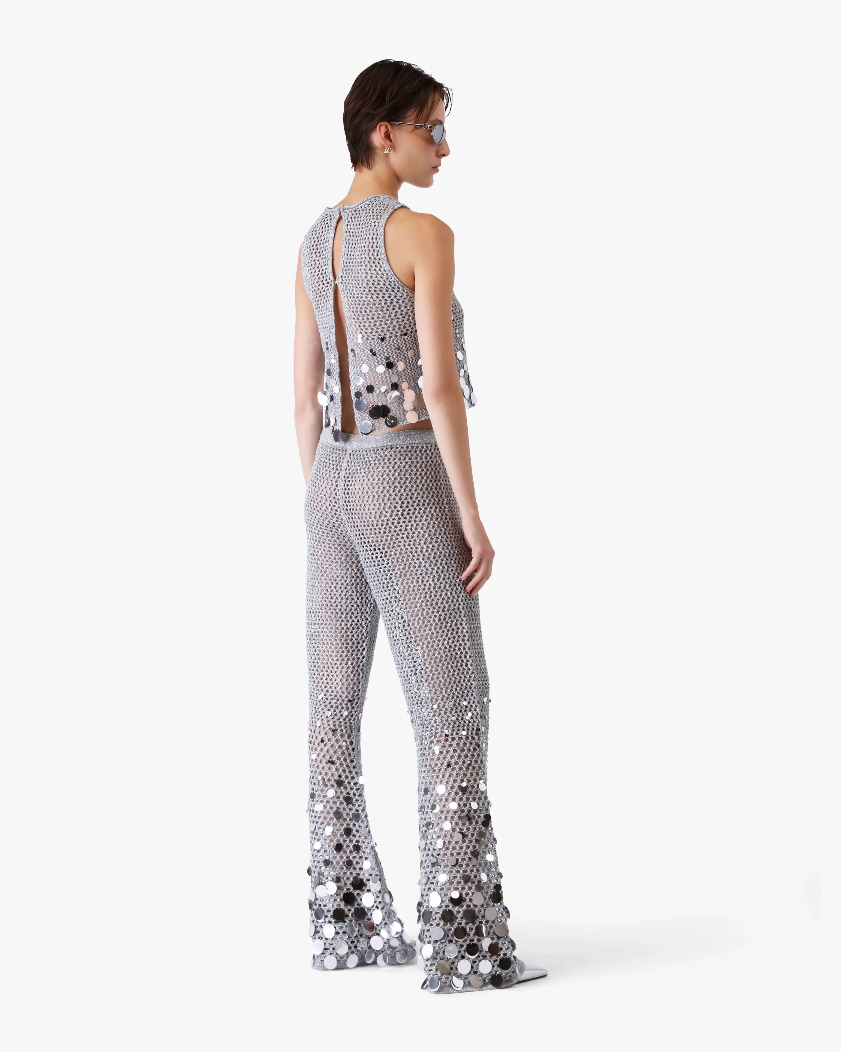 Silver Crochet Mirror Trousers