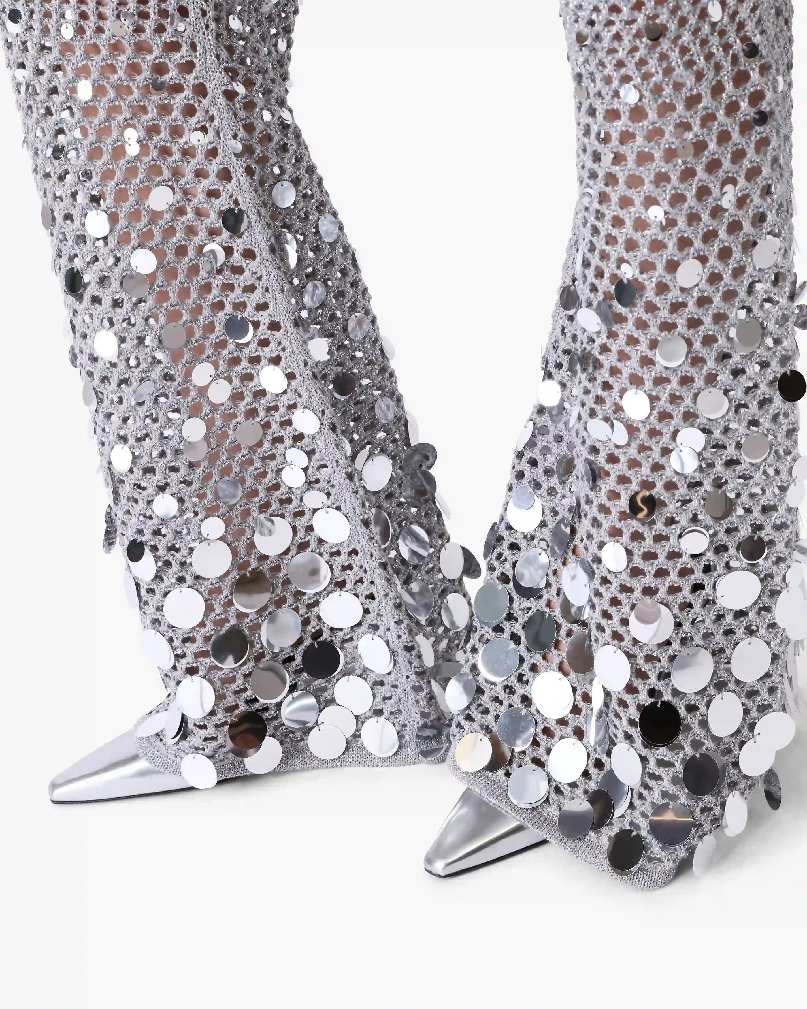 Silver Crochet Mirror Trousers
