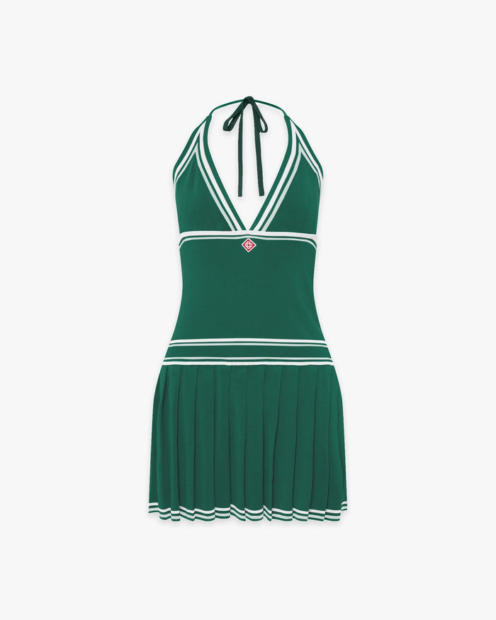 Green Pleated Halter Mini Dress