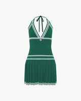 Green Pleated Halter Mini Dress
