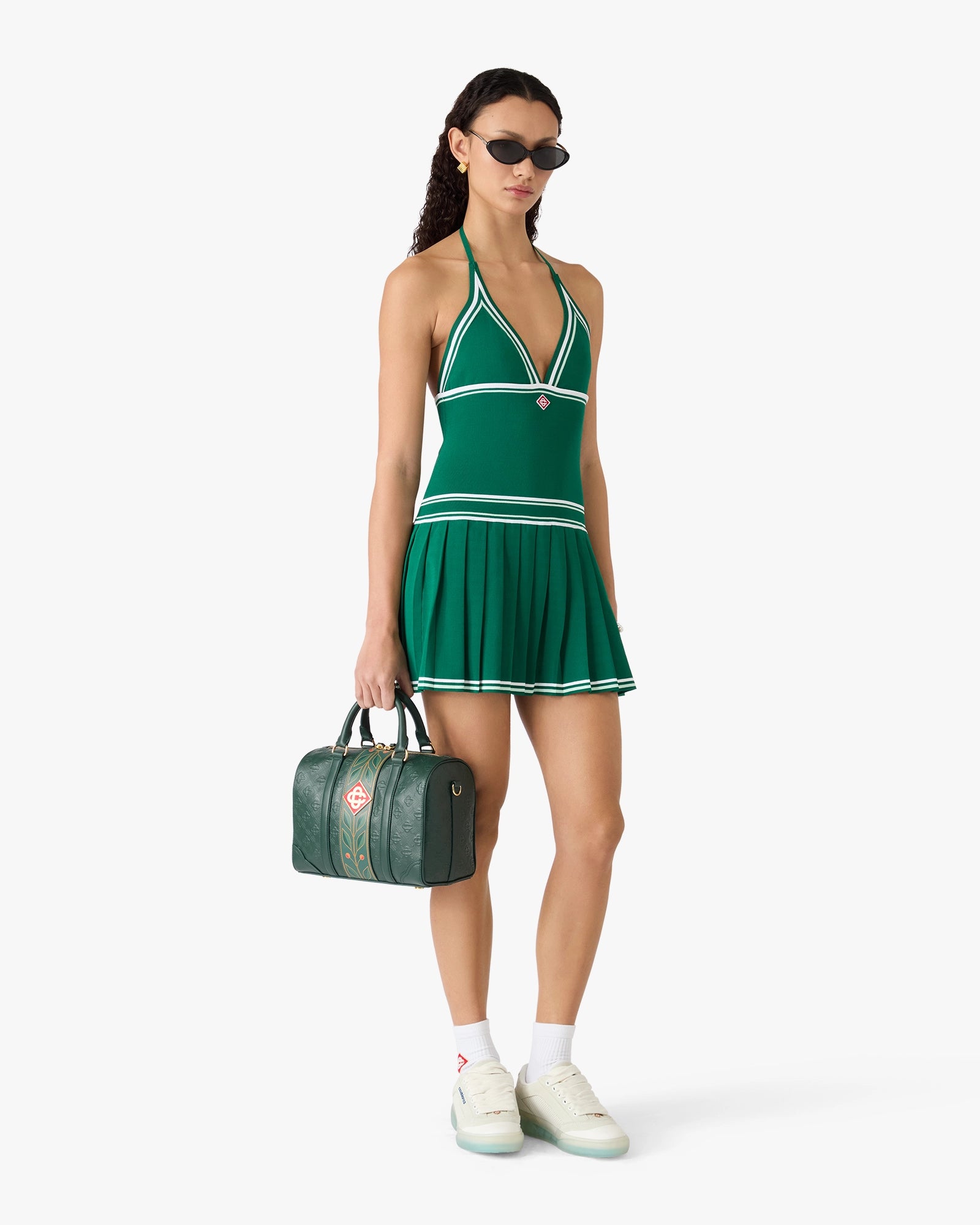 Green Pleated Halter Mini Dress