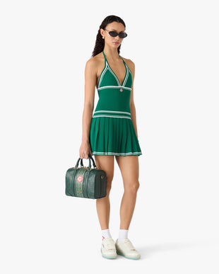 Green Pleated Halter Mini Dress