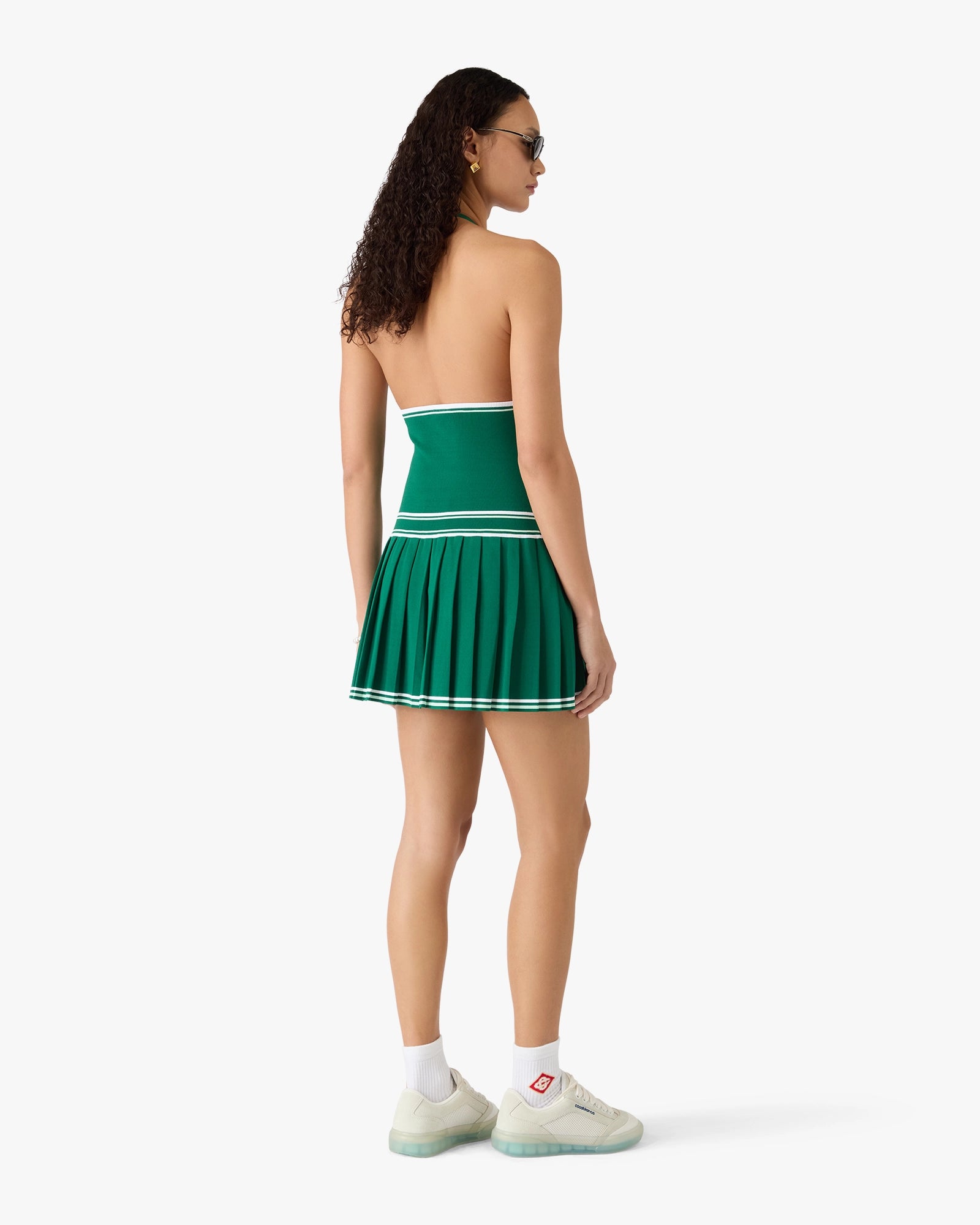 Green Pleated Halter Mini Dress