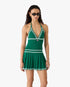 Green Pleated Halter Mini Dress