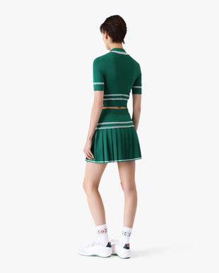 Green Cropped Knit Polo Shirt