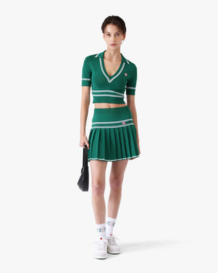 Green Pleated Knit Mini Skirt