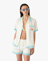 Floral Cuban Collar Short Sleeve Silk Shirt