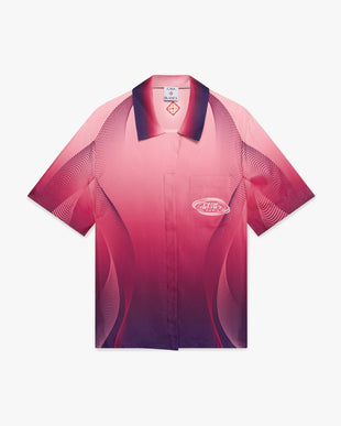 Aubergine Gradient Cuban Collar Short Sleeve Silk Shirt