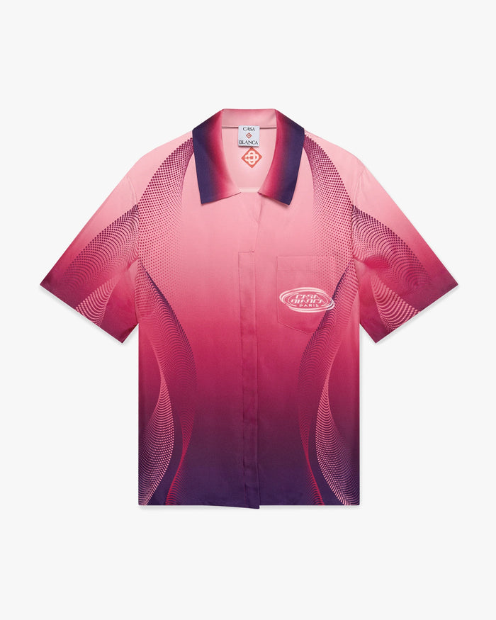 Aubergine Gradient Cuban Collar Short Sleeve Silk Shirt