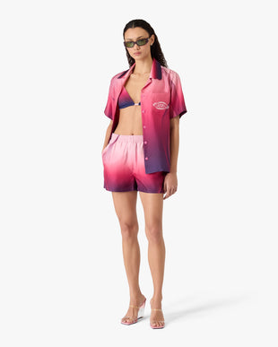 Aubergine Gradient Cuban Collar Short Sleeve Silk Shirt