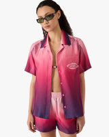 Aubergine Gradient Cuban Collar Short Sleeve Silk Shirt