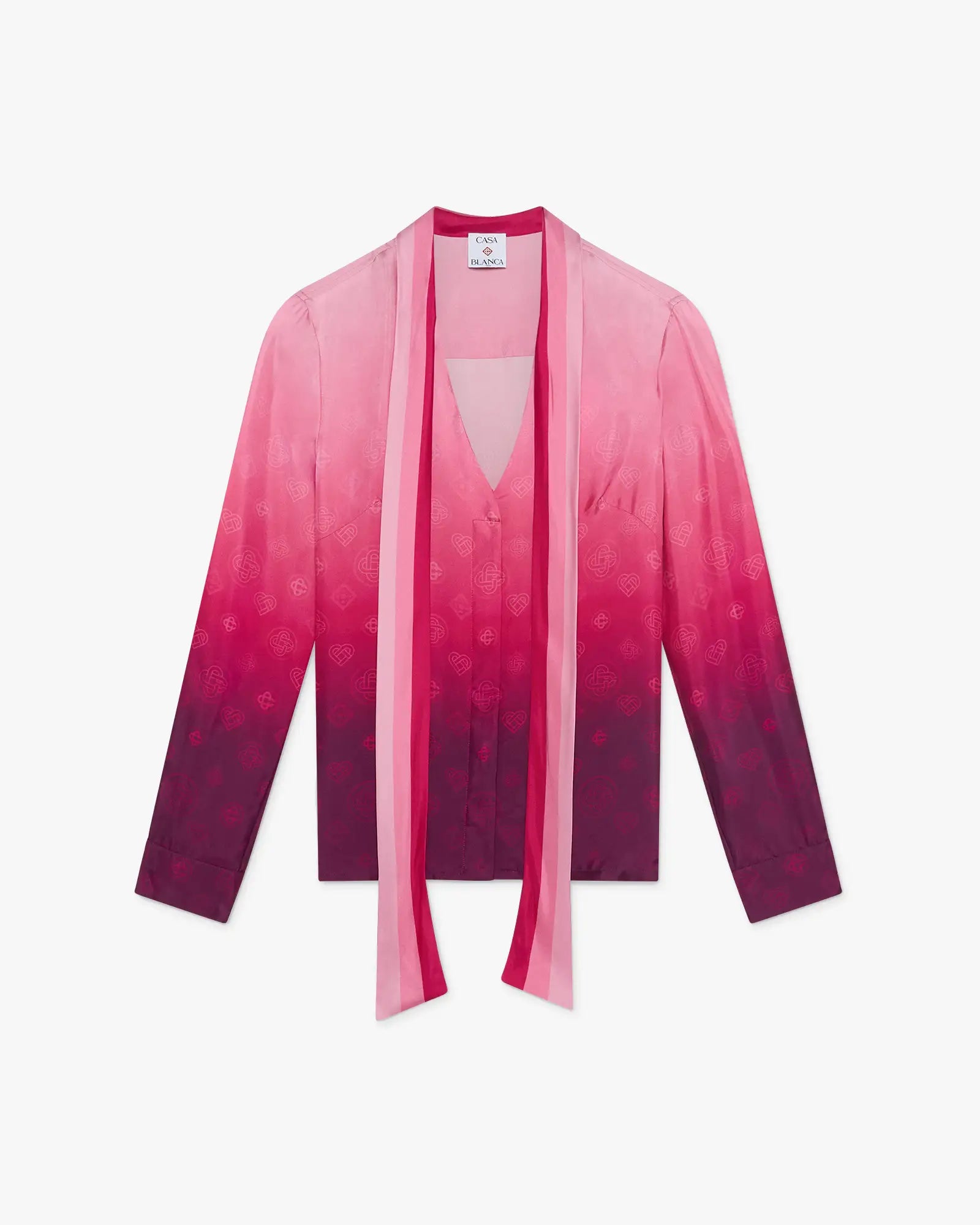 Aubergine Gradient Long Sleeve Scarf Silk Blouse