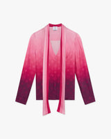 Aubergine Gradient Long Sleeve Scarf Silk Blouse