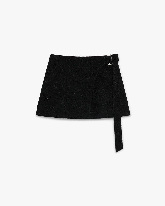 Black Sequin Tweed Mini Skirt