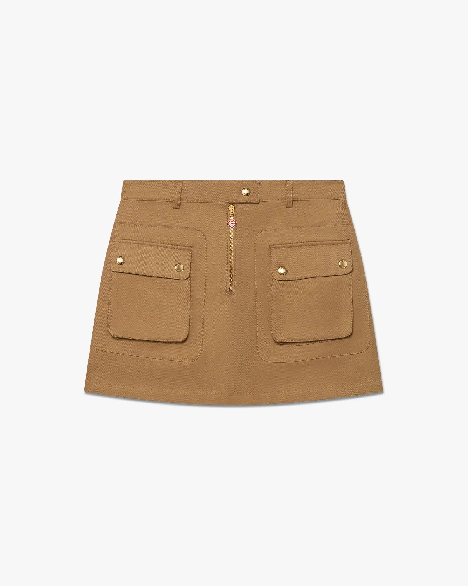 Beige Cotton Pocket Mini Skirt