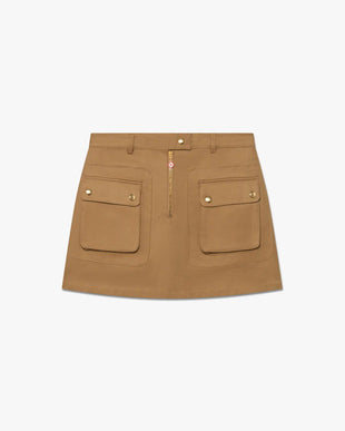 Beige Cotton Pocket Mini Skirt