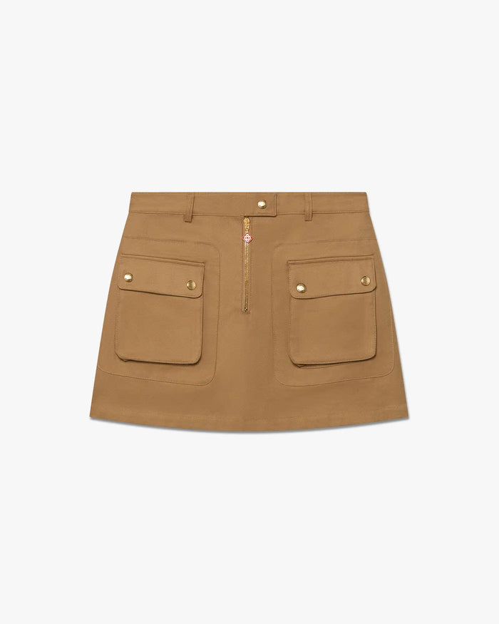 Beige Cotton Pocket Mini Skirt