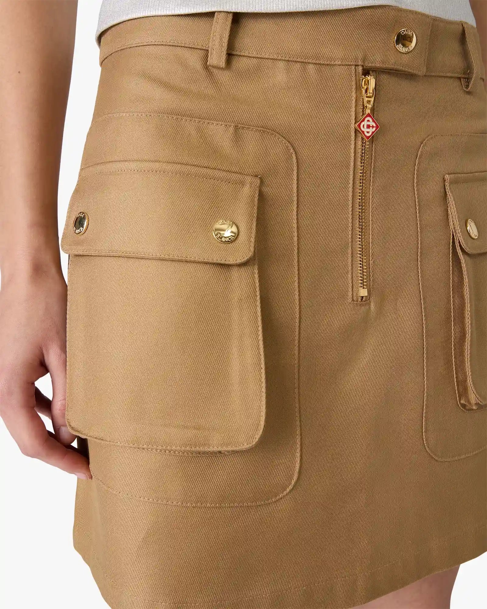 Beige Cotton Pocket Mini Skirt