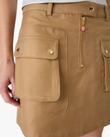 Beige Cotton Pocket Mini Skirt