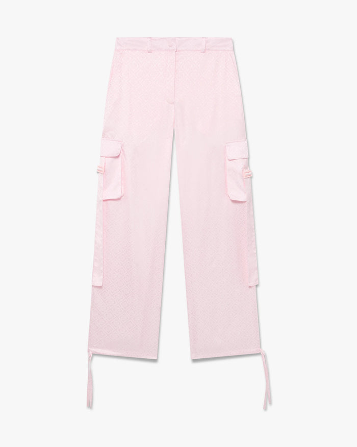 Pink Monogram Satin Cargo Trousers