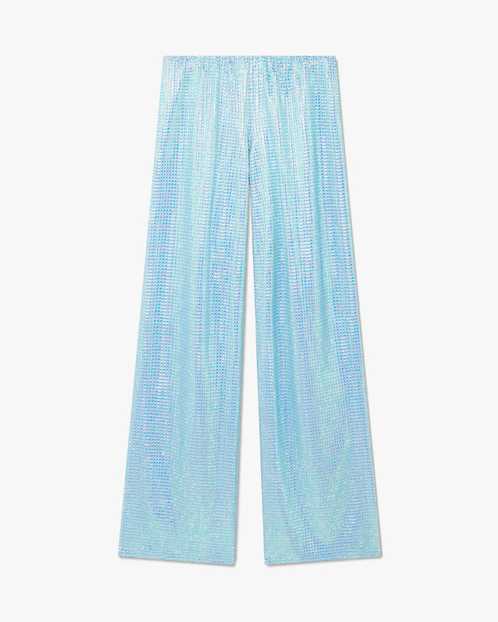 Blue Hotfix Silk Satin Trousers