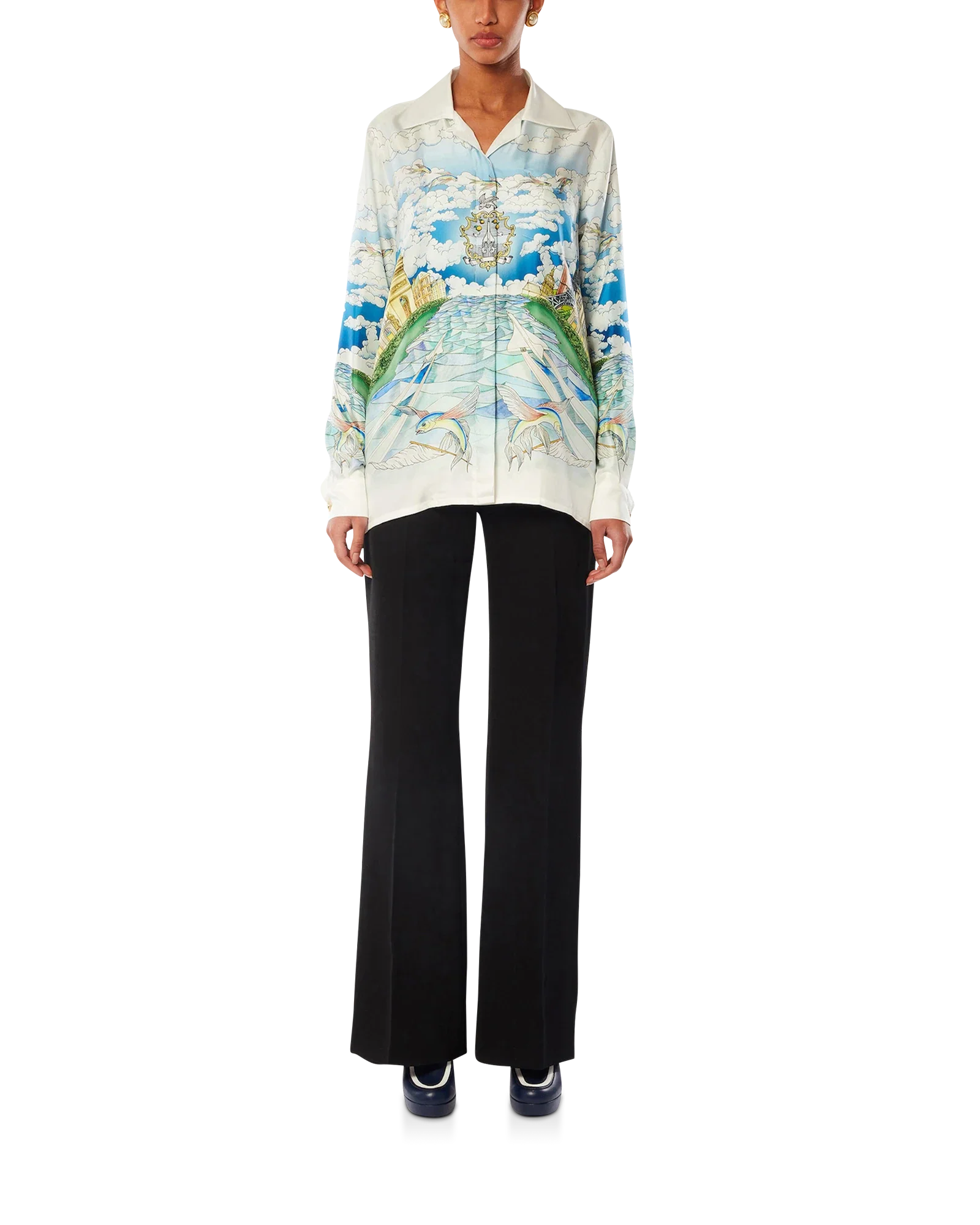 Le Vol Ideal Cuban Collar Silk Shirt