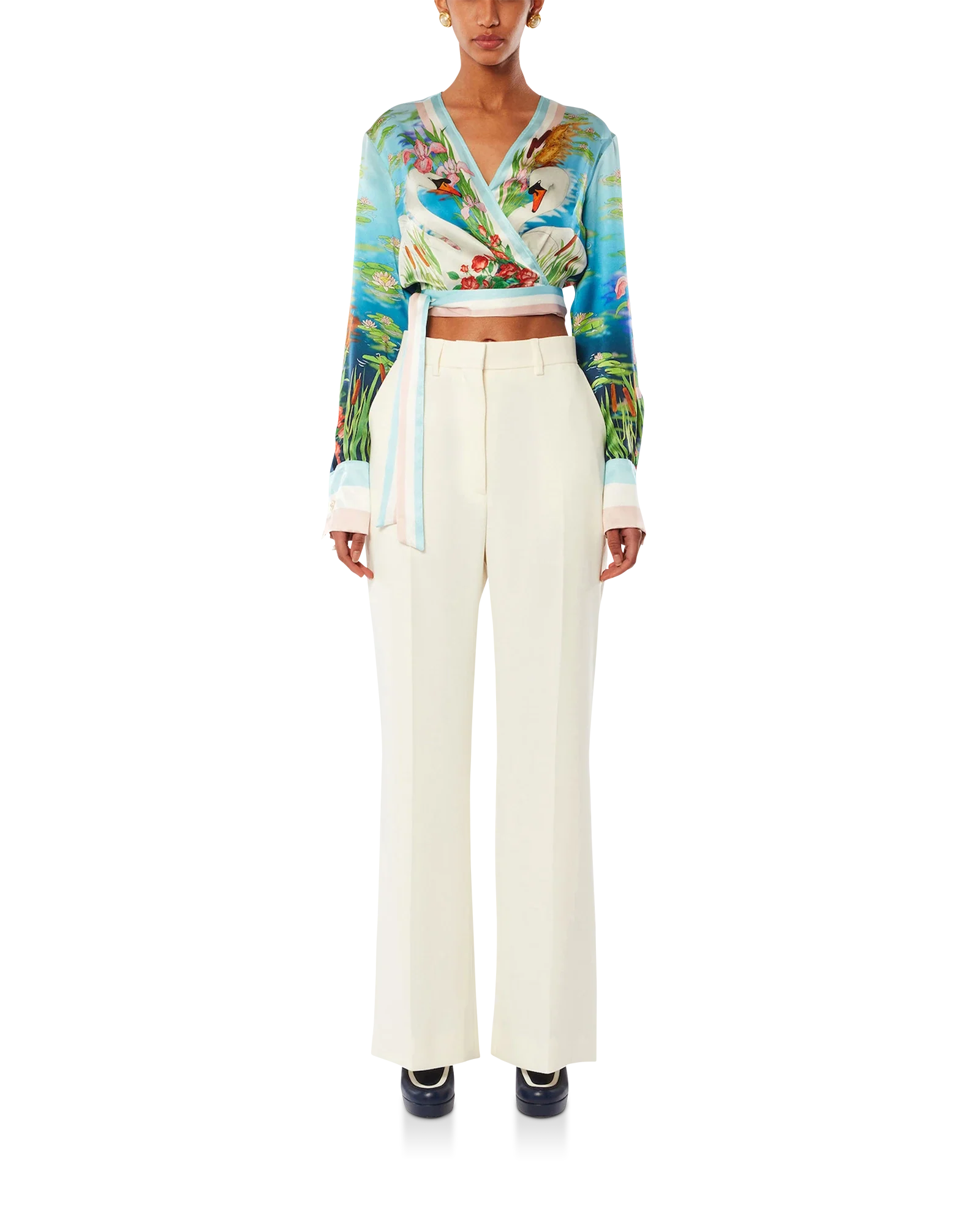 Le Lac Tranquille Wrap Long Sleeve Blouse
