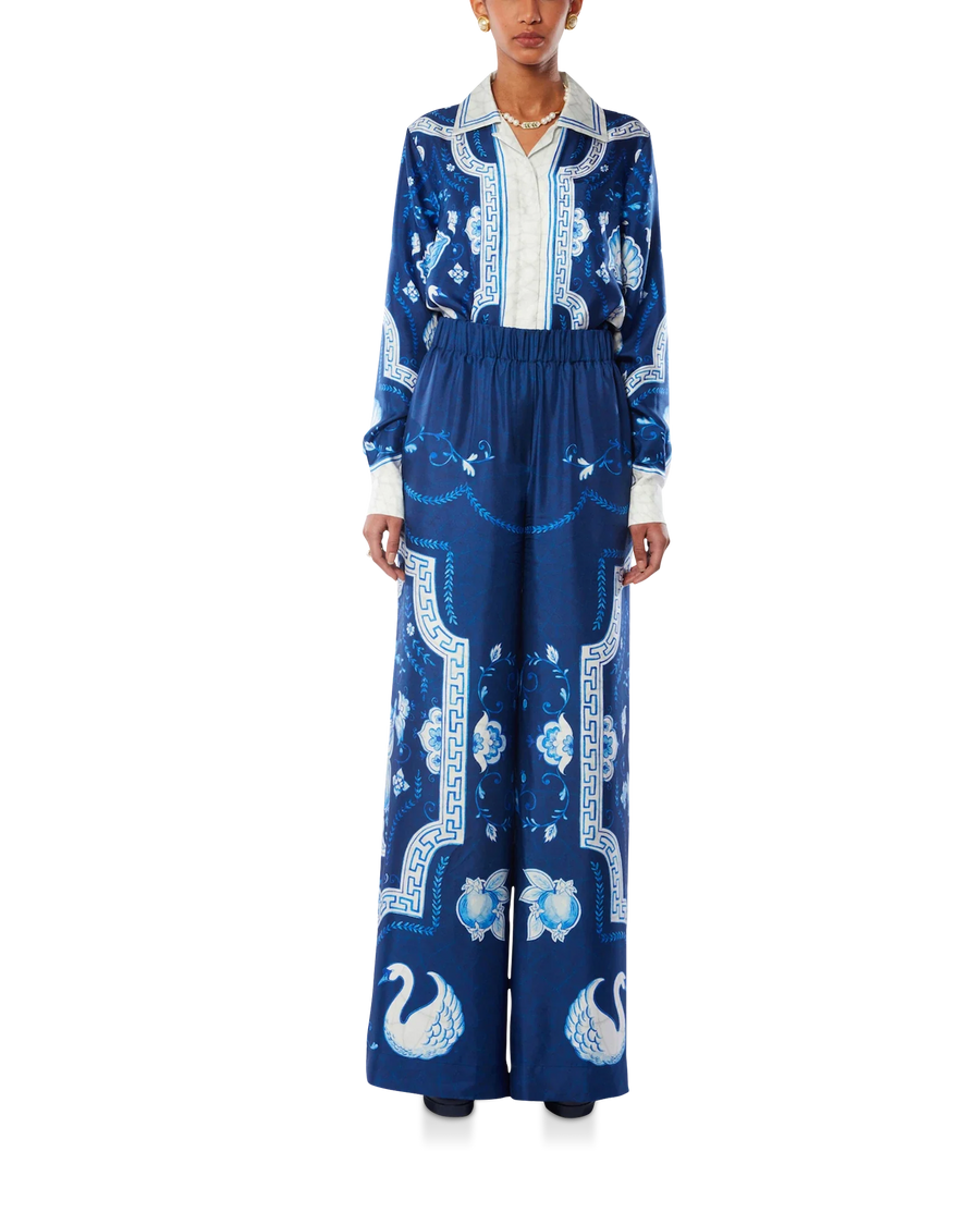 Plat A Dessert Bleu Printed Wide Leg Trousers