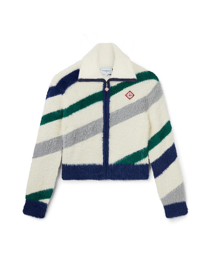 Striped Fluffy Zip Up Jumper XXS