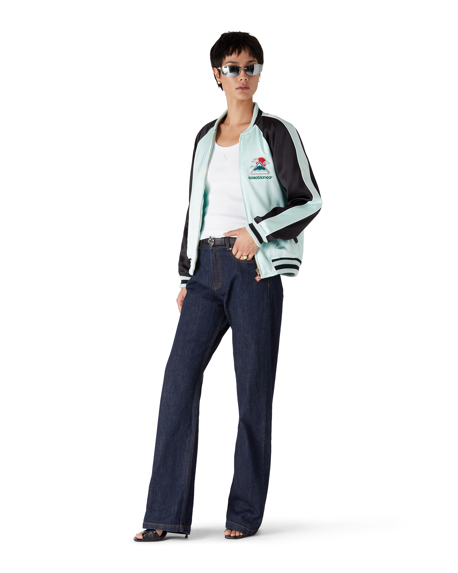 Embroidered Satin Bomber Jacket