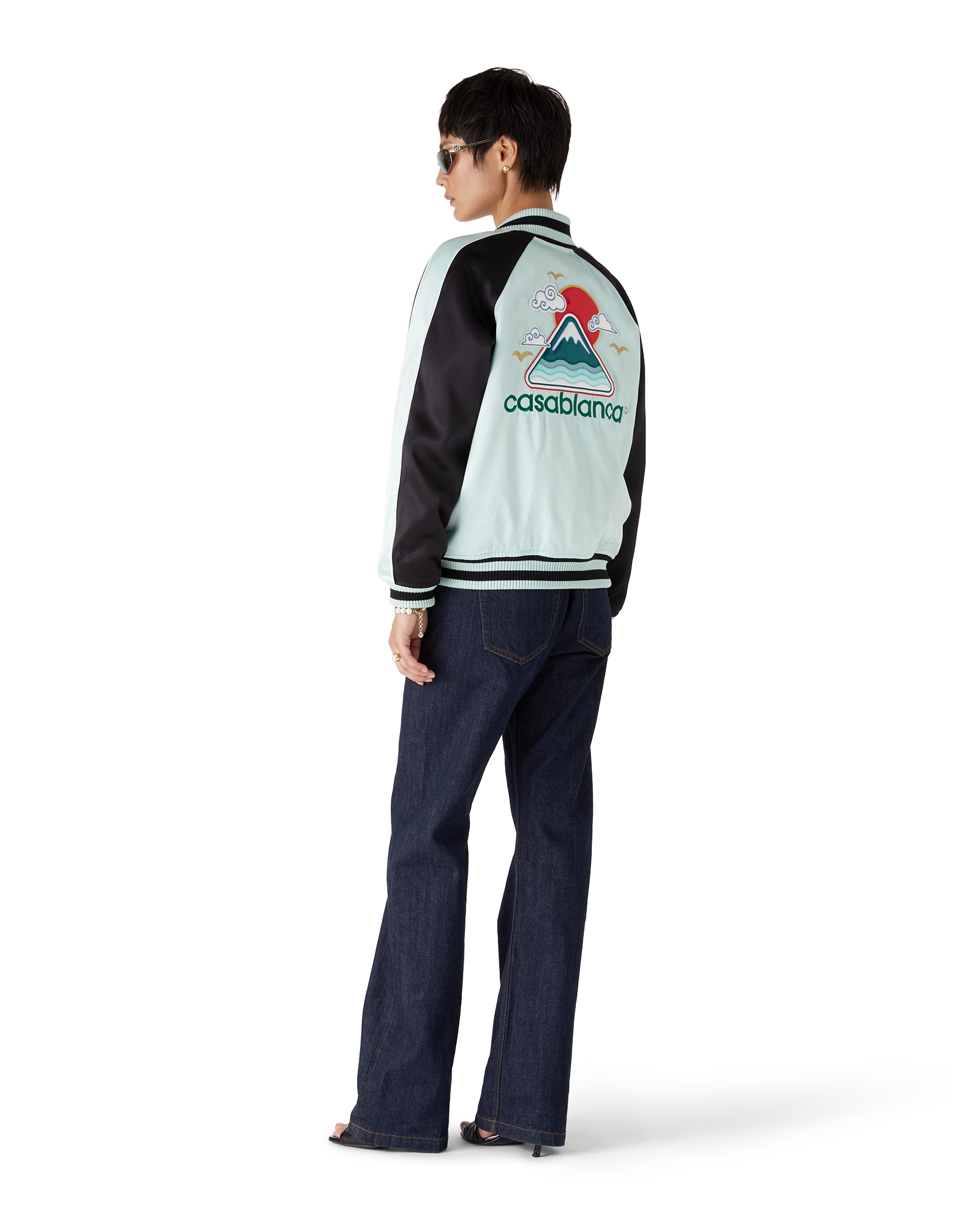 Embroidered Satin Bomber Jacket