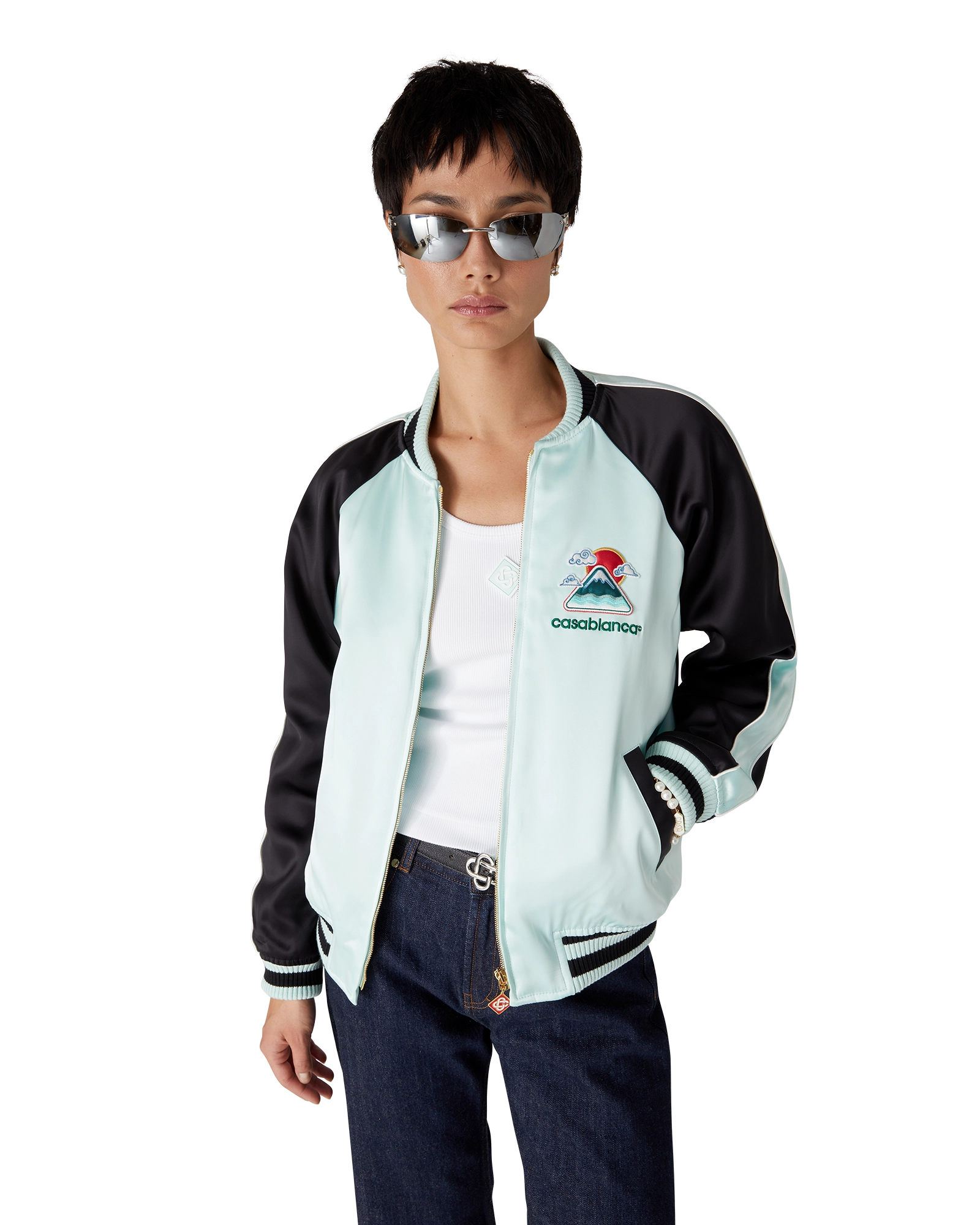 Embroidered Satin Bomber Jacket