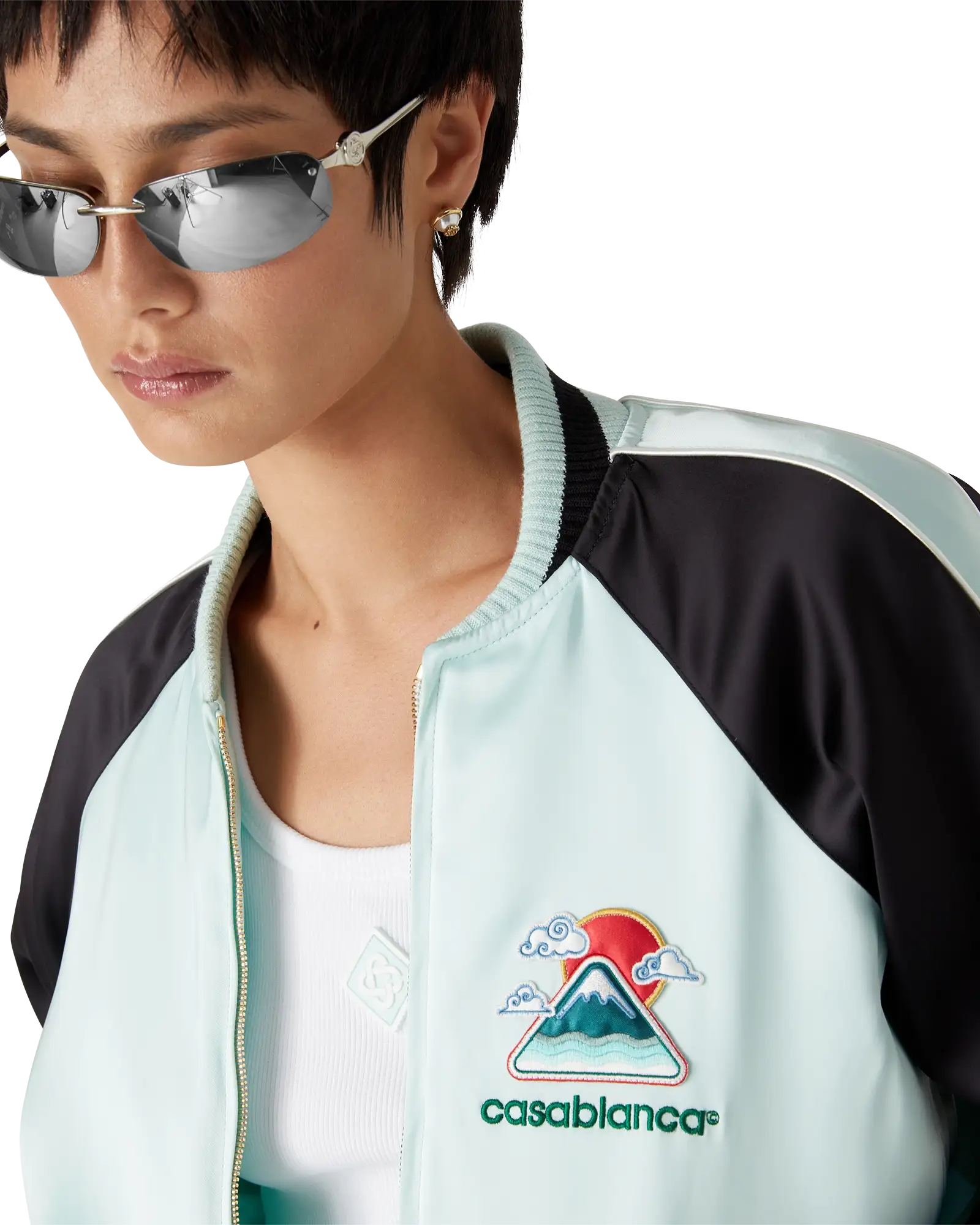 Embroidered Satin Bomber Jacket