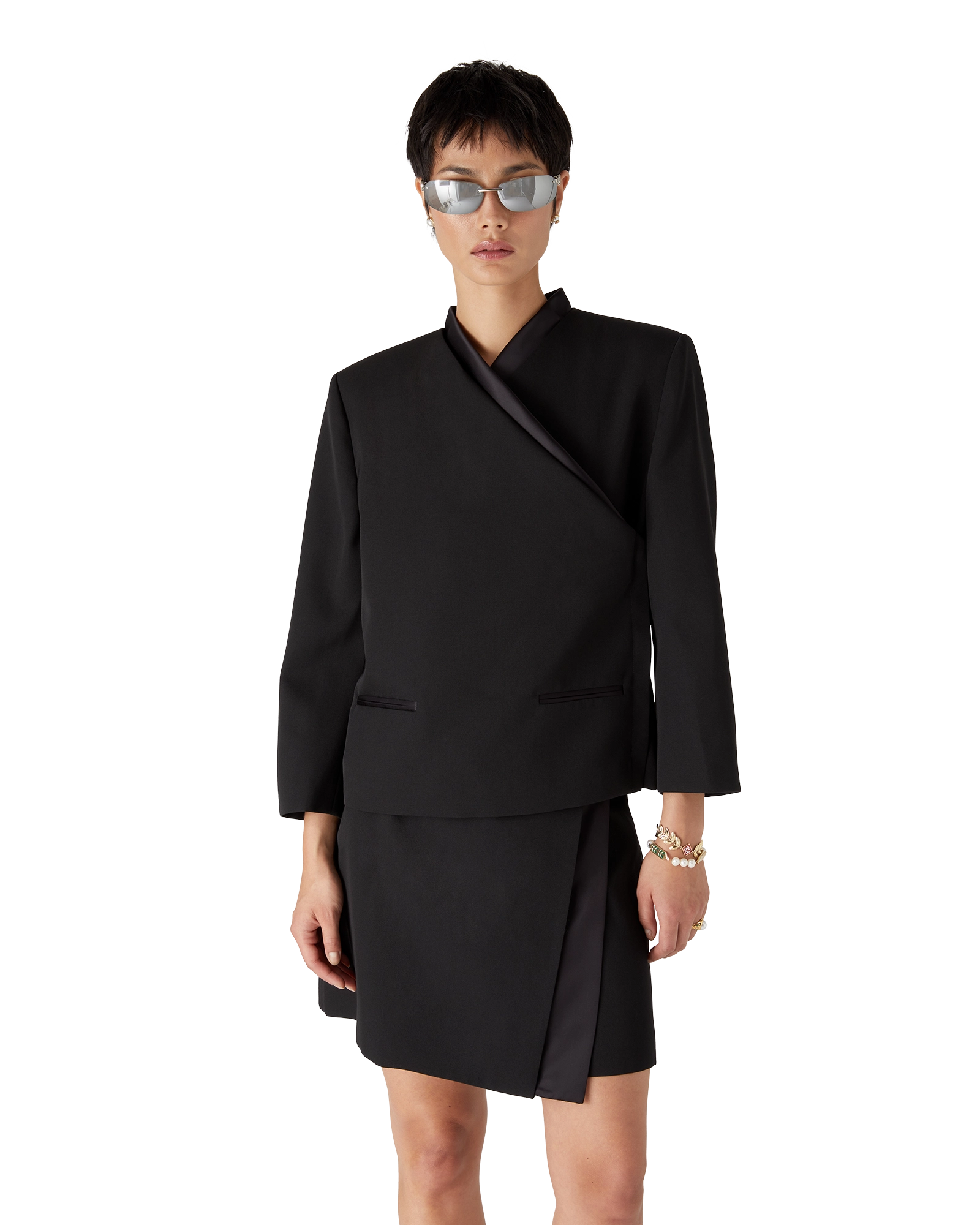 Wool Tailoring Wrap Jacket