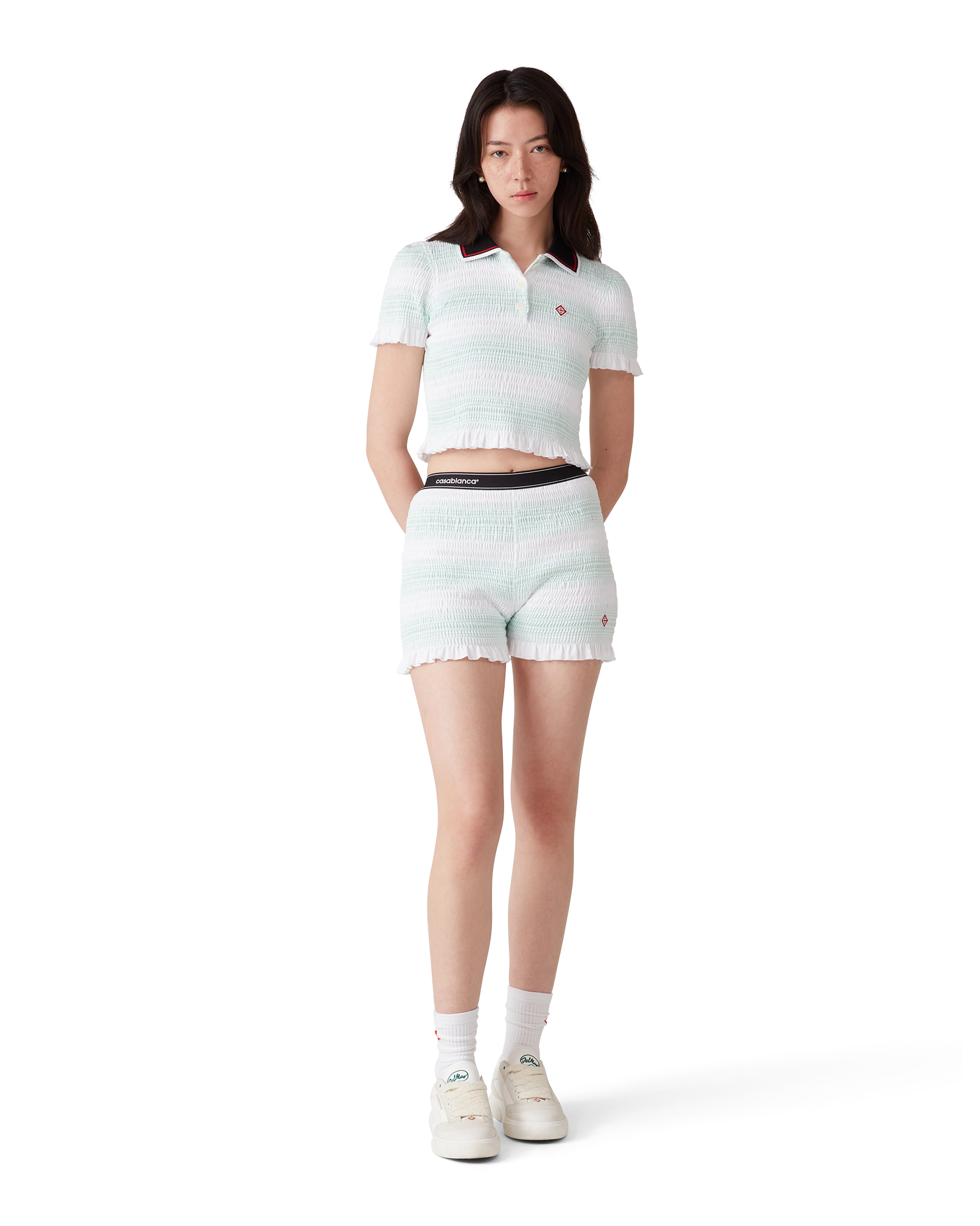 Stripe Shirred Polo Shirt