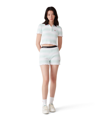 Stripe Shirred Polo Shirt