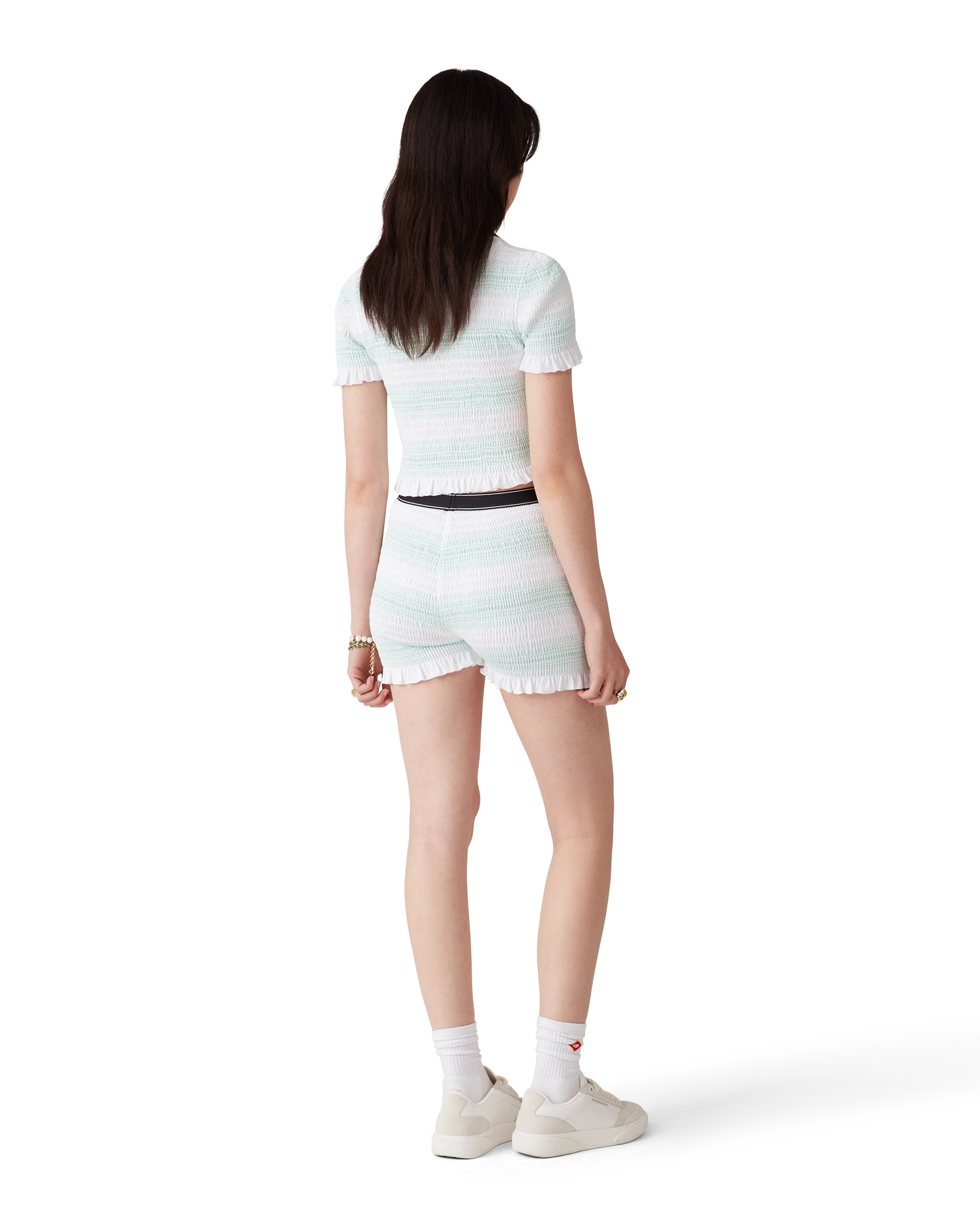 Stripe Shirred Polo Shirt