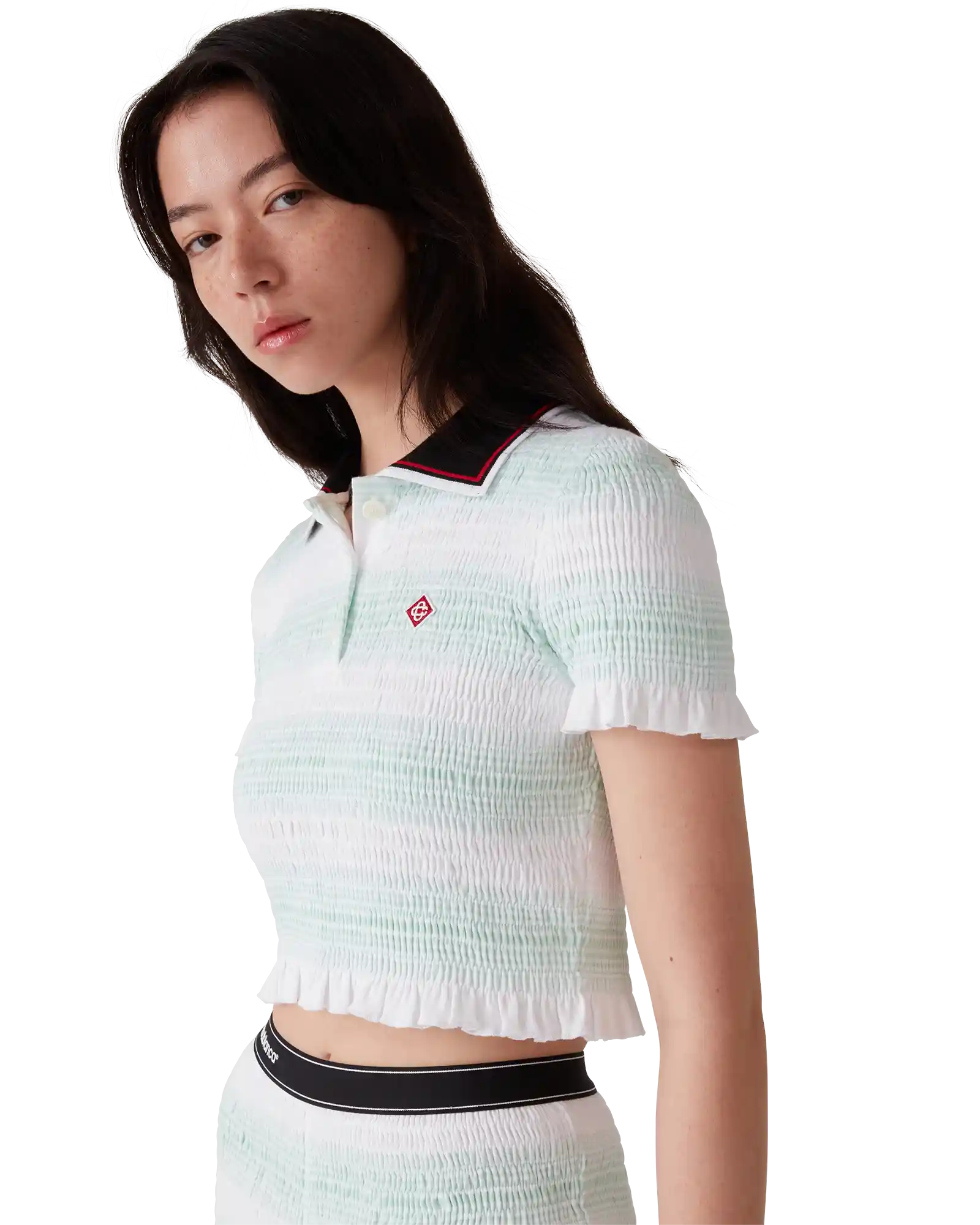 Stripe Shirred Polo Shirt