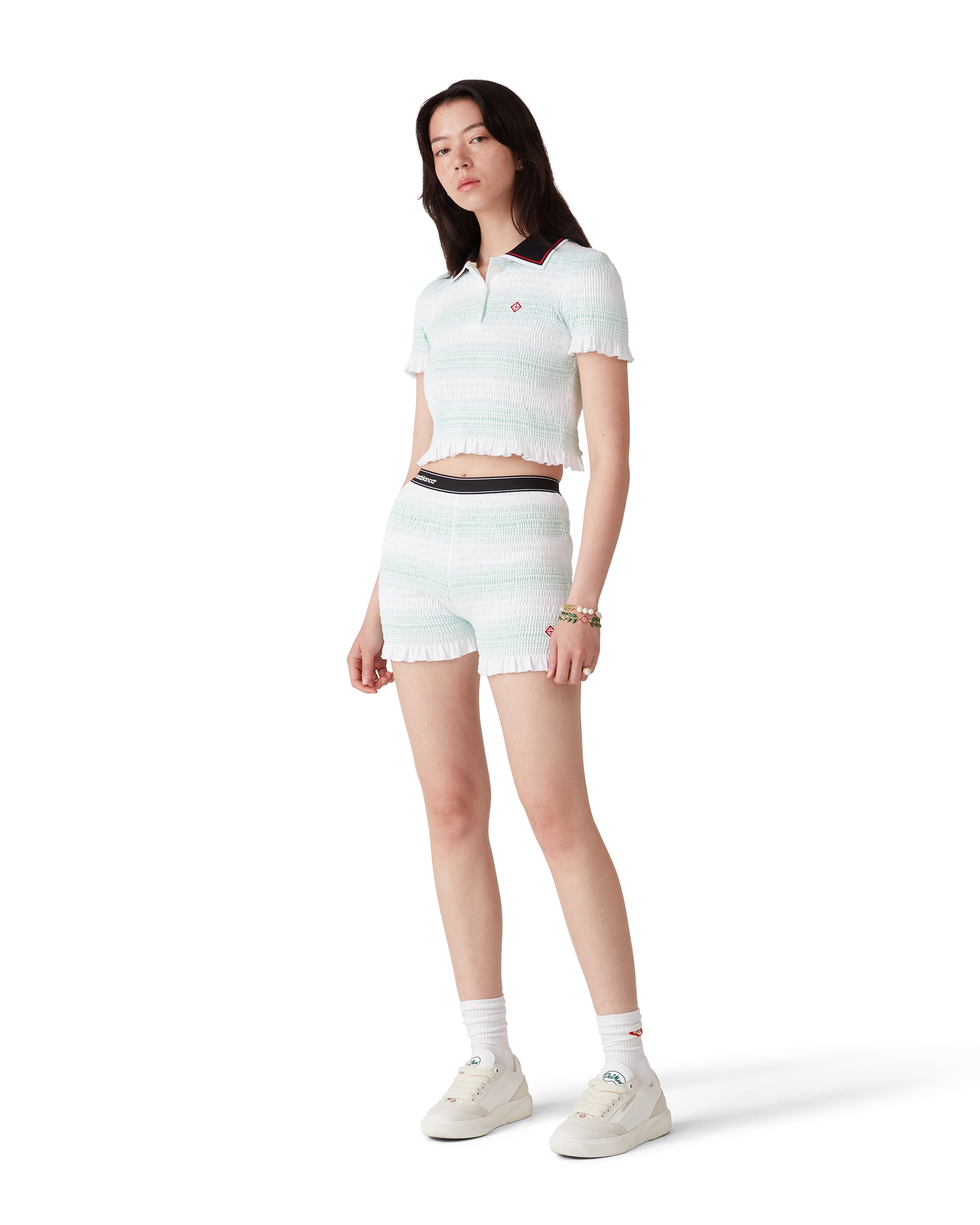 Stripe Shirred Shorts