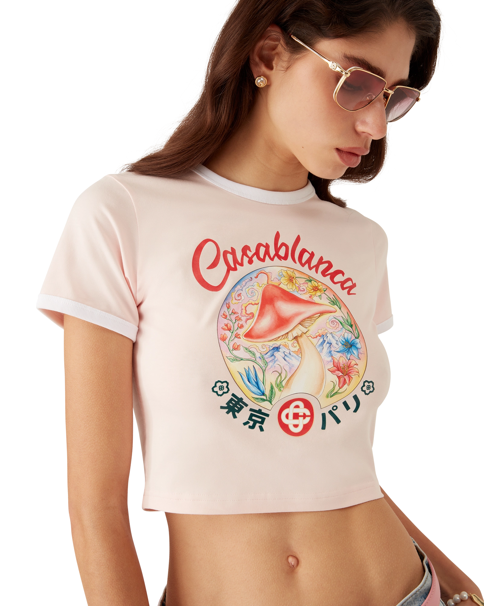 Mushroom Emblem Cropped Short Sleeve T-Shirt