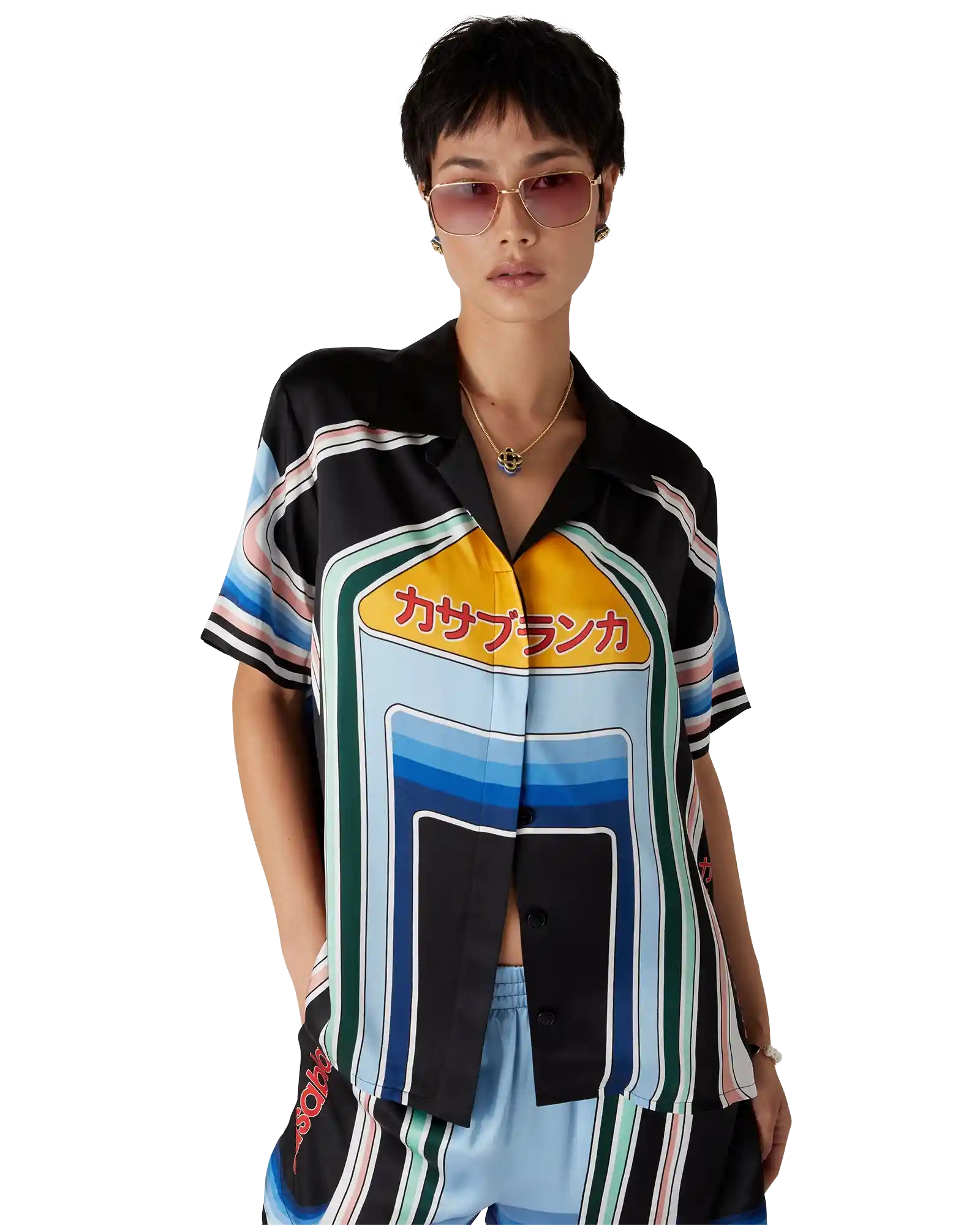 Gradient Mountain Short Sleeve Silk Shirt